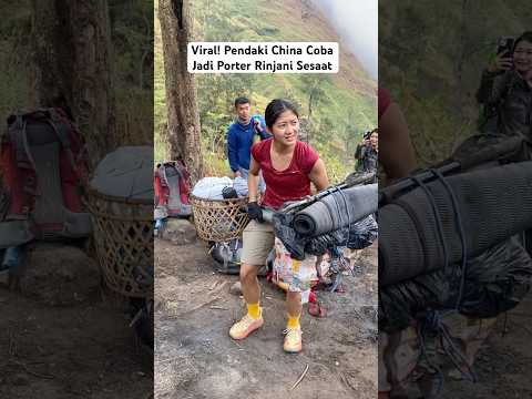 Viral! Pendaki China Coba Jadi Porter Rinjani Sesaat #rinjani #hiking #mountains #travel #fypシ